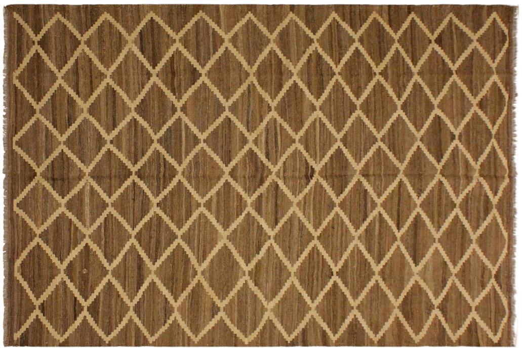 Flat Weave Kilim, Antique, Navaho, Vintage, Handmade, Modern Kilim Bluish Gray Beige Hand-Woven Rectangle 100% Wool Area Rug 5 x 8