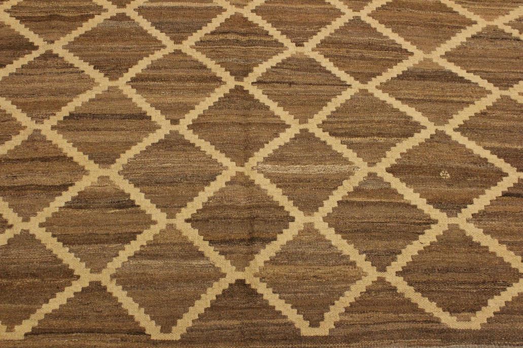 Flat Weave Kilim, Antique, Navaho, Vintage, Handmade, Modern Kilim Bluish Gray Beige Hand-Woven Rectangle 100% Wool Area Rug 5 x 8
