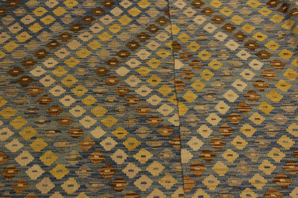 Flat Weave Kilim, Antique, Navaho, Vintage, Handmade, Modern Kilim Blue Brown Hand-Woven Rectangle 100% Wool Area Rug 6 x 8