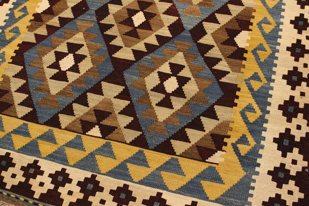 Flat Weave Kilim, Antique, Navaho, Vintage, Handmade, Geometric Kilim Brown Beige Hand-Woven Rectangle 100% Wool Area Rug 4 x 6