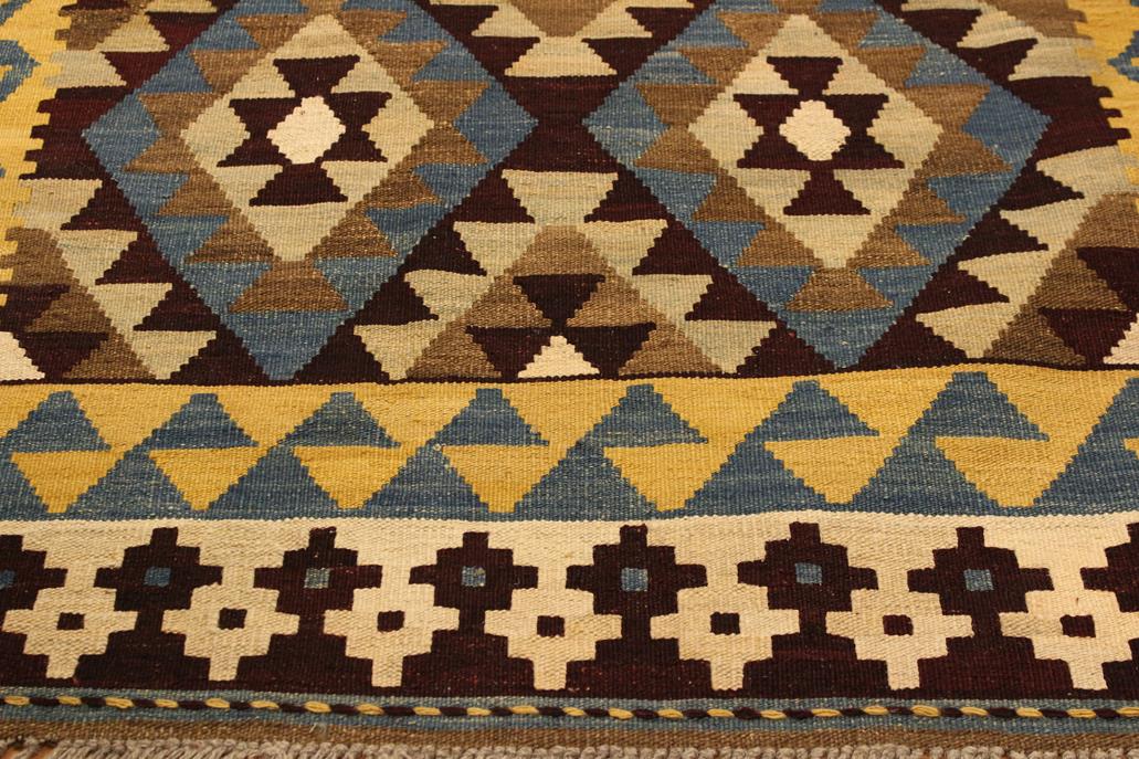 Flat Weave Kilim, Antique, Navaho, Vintage, Handmade, Geometric Kilim Brown Beige Hand-Woven Rectangle 100% Wool Area Rug 4 x 6
