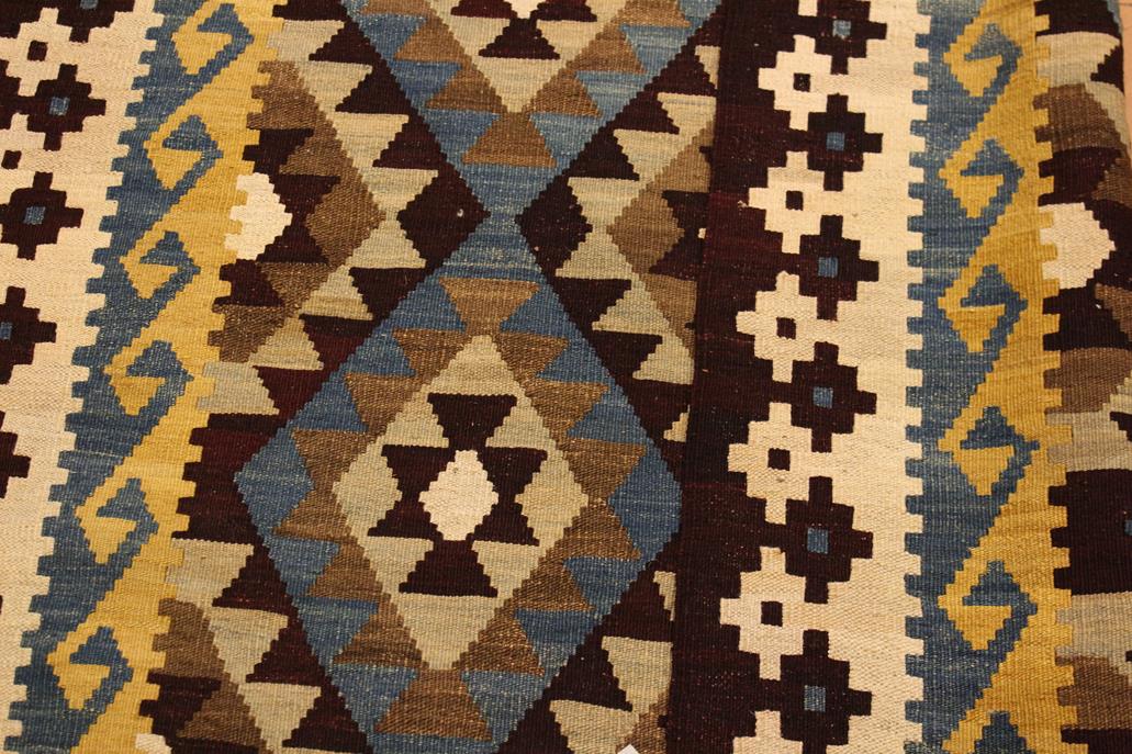 Flat Weave Kilim, Antique, Navaho, Vintage, Handmade, Geometric Kilim Brown Beige Hand-Woven Rectangle 100% Wool Area Rug 4 x 6