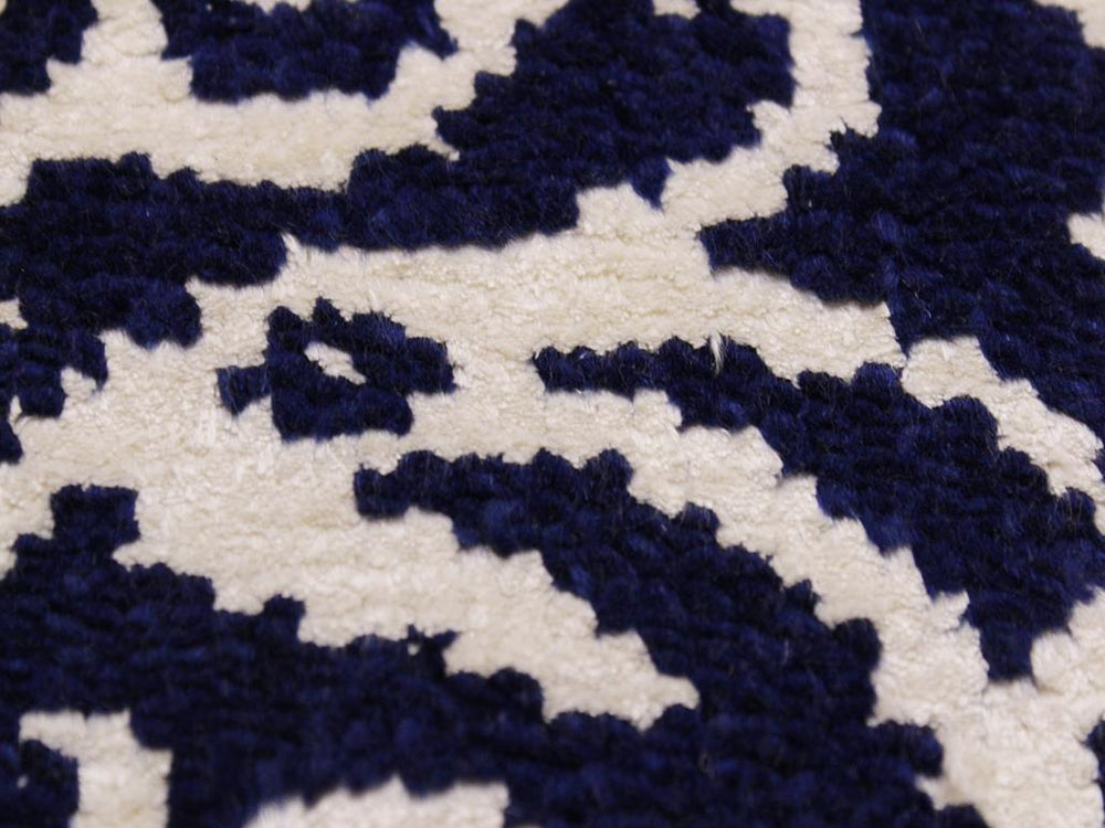 handmade Modern Kafkaz Blue Ivory Hand Knotted RUNNER WOOL&SILK area rug 2x10