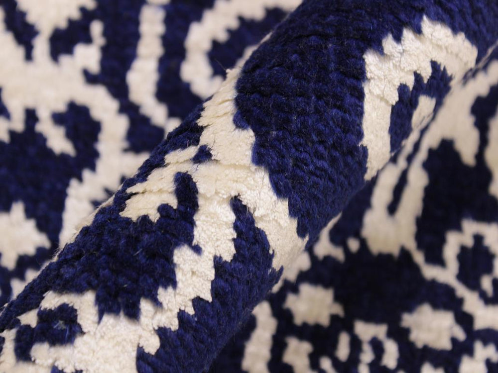 handmade Modern Kafkaz Blue Ivory Hand Knotted RUNNER WOOL&SILK area rug 2x10