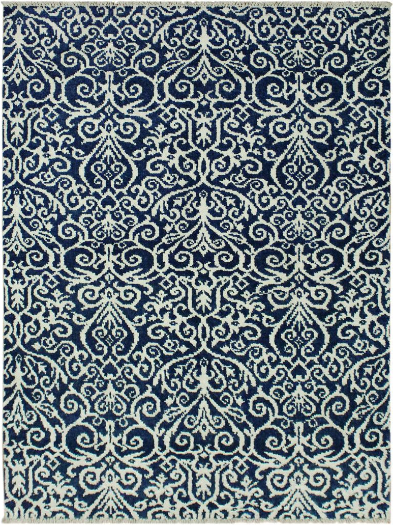 handmade Modern Cryena Blue Ivory Hand Knotted RECTANGLE WOOL&SILK area rug 4x6