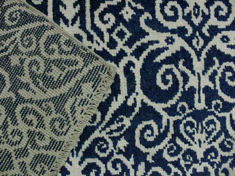 handmade Modern Cryena Blue Ivory Hand Knotted RECTANGLE WOOL&SILK area rug 4x6