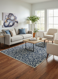 Modern Cyrena Blue/Ivory Wool&Silk Rug - 4'2''X6'4''
