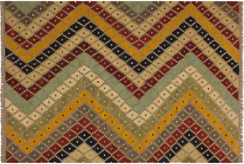 Flat Weave Kilim, Antique, Navaho, Vintage, Handmade, Modern Kilim Gray Beige Hand-Woven Rectangle 100% Wool Area Rug 5 x 7