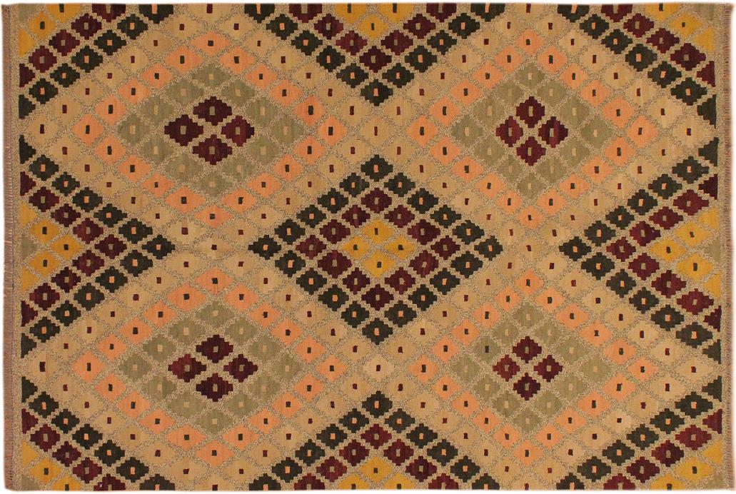 Flat Weave Kilim, Antique, Navaho, Vintage, Handmade, Modern Kilim Tan Beige Hand-Woven Rectangle 100% Wool Area Rug 5 x 7