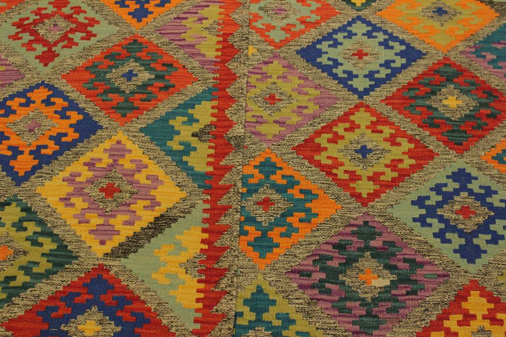 Flat Weave Kilim, Antique, Navaho, Vintage, Handmade, Geometric Kilim Gray Blue Hand-Woven Rectangle 100% Wool Area Rug 7 x 10