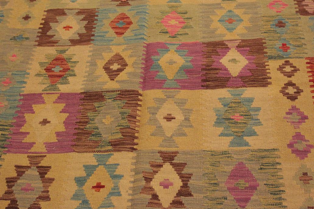 Flat Weave Kilim, Antique, Navaho, Vintage, Handmade, Geometric Kilim Gray Purple Hand-Woven Rectangle 100% Wool Area Rug 5 x 7