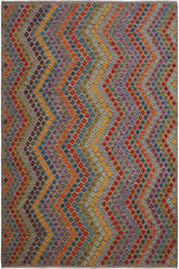 Flat Weave Kilim Antique Navaho Vintage handmade Modern Kilim gray Blue Hand-Woven Rectangle 100% Wool Area Rug 8x11