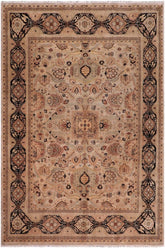 handmade Traditional Lahore Tan Black Hand Knotted RECTANGLE 100% WOOL area rug 8'X10'