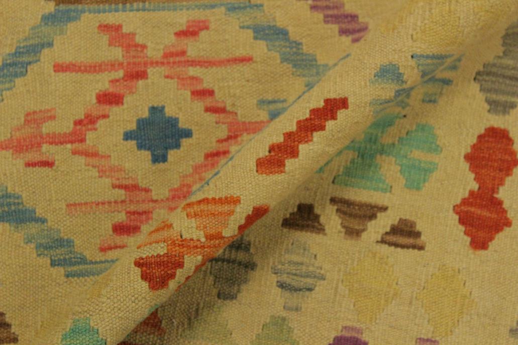 Flat Weave Kilim, Antique, Navaho, Vintage, Handmade, Geometric Kilim Tan Blue Hand-Woven Rectangle 100% Wool Area Rug 7 x 10