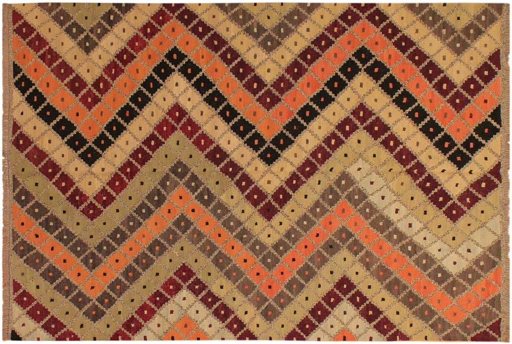 Flat Weave Kilim, Antique, Navaho, Vintage, Handmade, Modern Kilim Tan Beige Hand-Woven Rectangle 100% Wool Area Rug 5 x 7