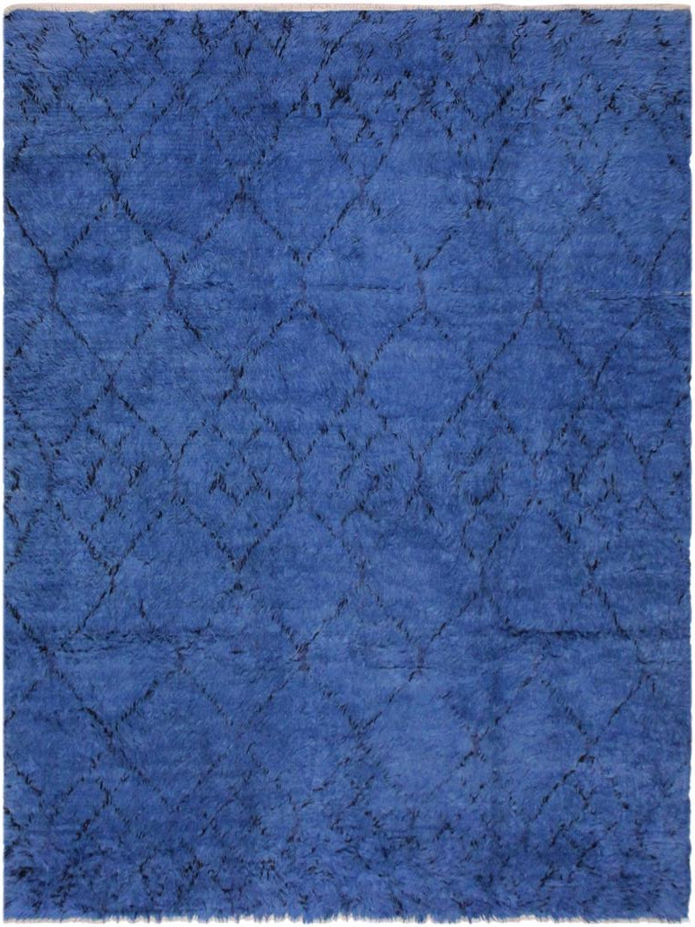 handmade Modern Moroccan Blue Black Hand Knotted RECTANGLE 100% WOOL area rug 8x10