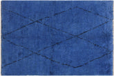 handmade Modern Moroccan Blue Black Hand Knotted RECTANGLE 100% WOOL area rug 6' x 7'