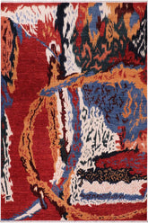 handmade Modern Abstract Red Ivory Hand Knotted RECTANGLE 100% WOOL area rug 8X10