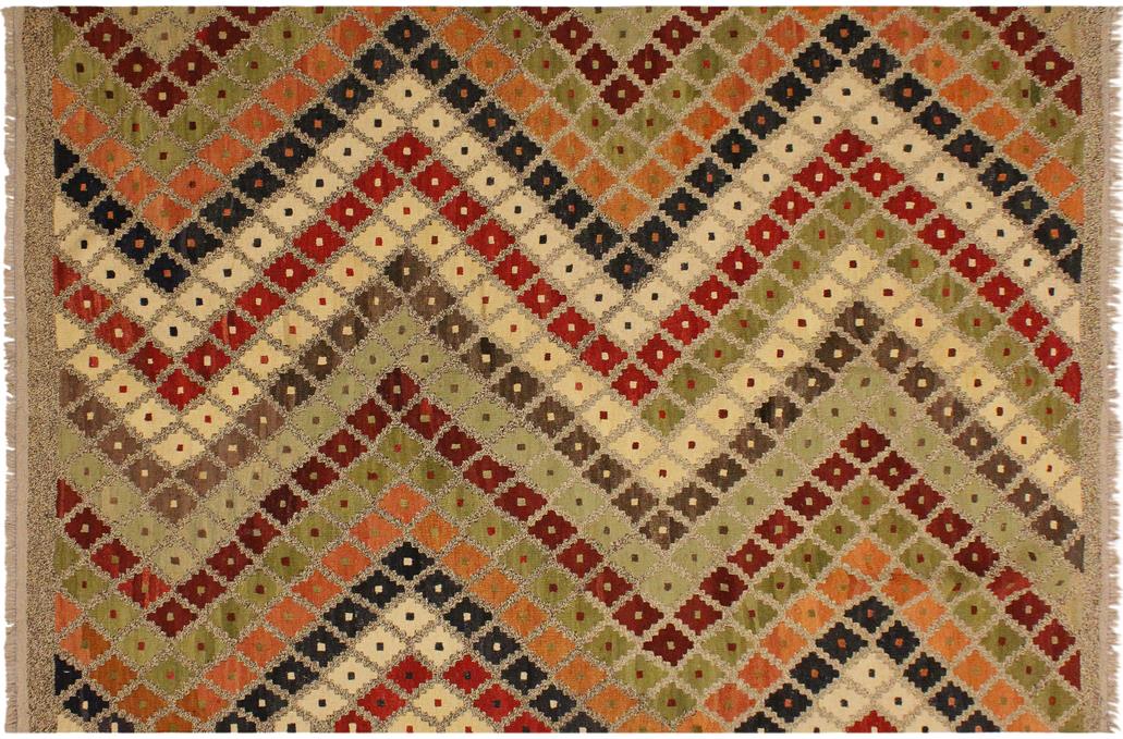 Flat Weave Kilim, Antique, Navaho, Vintage, Handmade, Modern Kilim Gray Brown Hand-Woven Rectangle 100% Wool Area Rug 5 x 7