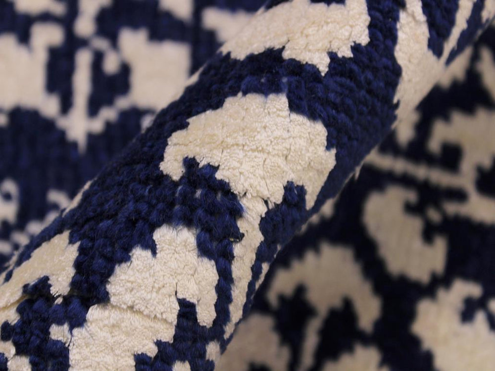 handmade Modern Kafkaz Blue Ivory Hand Knotted RUNNER WOOL&SILK area rug 2x8