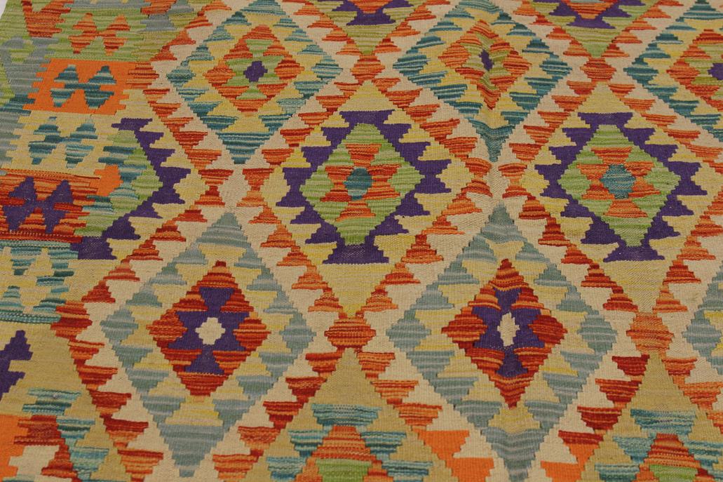 Flat Weave Kilim, Antique, Navaho, Vintage, Handmade, Geometric Kilim Beige Rust Hand-Woven Rectangle 100% Wool Area Rug 5 x 8