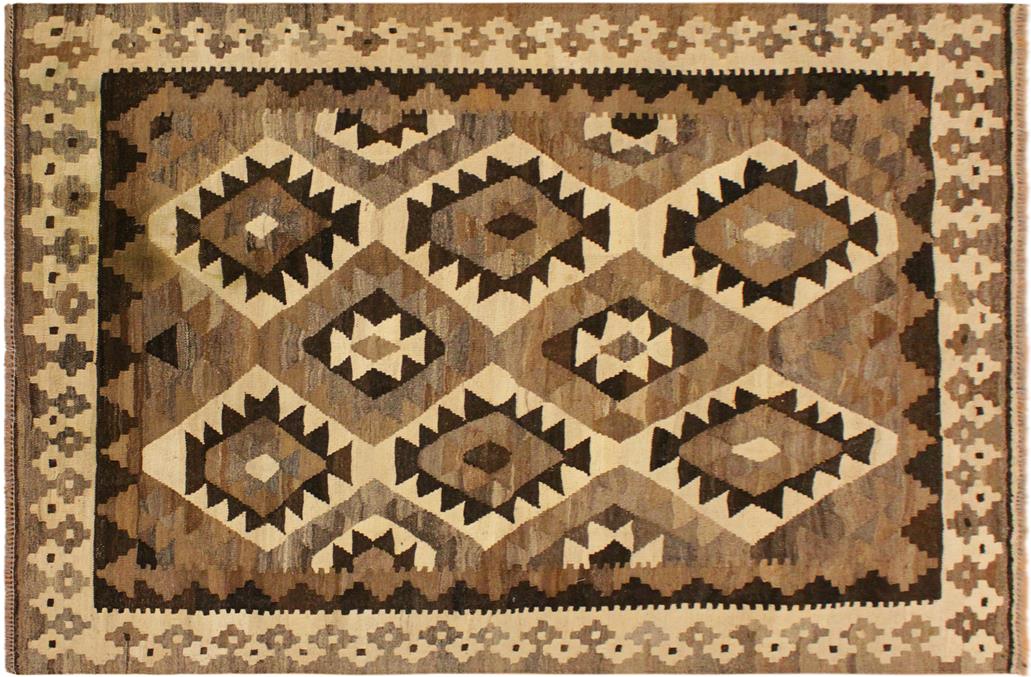 Flat Weave Kilim, Antique, Navaho, Vintage, Handmade, Geometric Kilim Beige Brown Hand-Woven Rectangle 100% Wool Area Rug 4 x 6