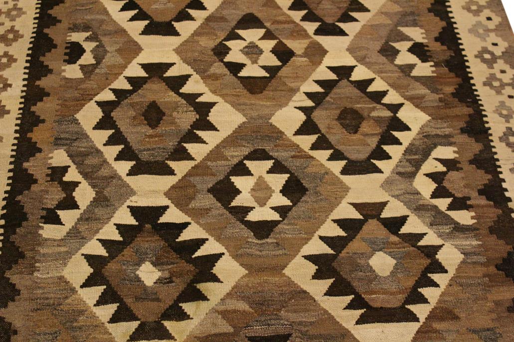 Flat Weave Kilim, Antique, Navaho, Vintage, Handmade, Geometric Kilim Beige Brown Hand-Woven Rectangle 100% Wool Area Rug 4 x 6