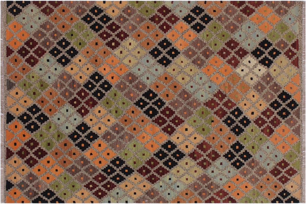 Flat Weave Kilim, Antique, Navaho, Vintage, Handmade, Modern Kilim Gray Black Hand-Woven Rectangle 100% Wool Area Rug 5 x 6