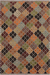 Flat Weave Kilim Antique Navaho Vintage handmade Modern Kilim Gray Black Hand-Woven Rectangle 100% Wool Area Rug 5x6