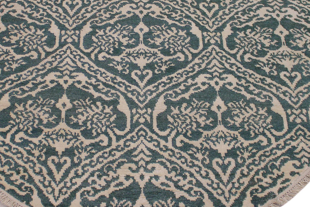 A10456, 6 1"x 6 1",Traditional ,6x6,Green,IVORY,Hand-knotted ,Pakistan ,Wool&silk ,Round ,652671191886