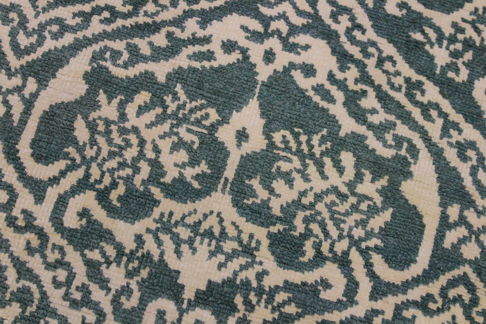 A10456, 6 1"x 6 1",Traditional ,6x6,Green,IVORY,Hand-knotted ,Pakistan ,Wool&silk ,Round ,652671191886