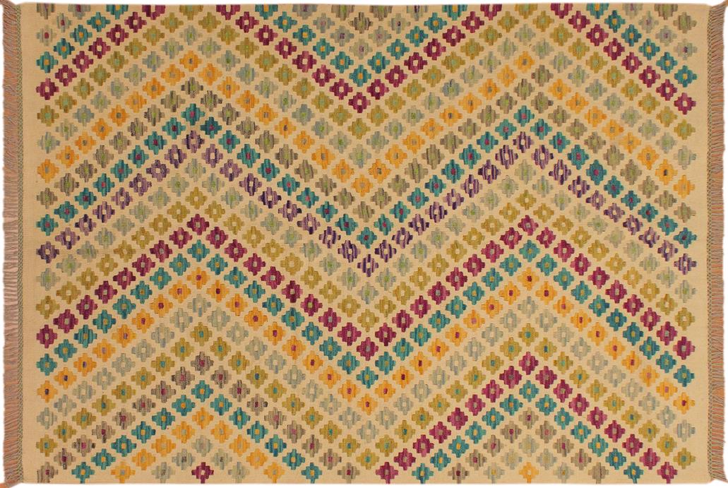 Flat Weave Kilim, Antique, Navaho, Vintage, Handmade, Modern Kilim Beige Purple Hand-Woven Rectangle 100% Wool Area Rug 5 x 7