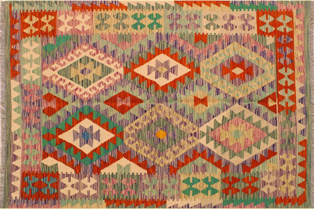 Flat Weave Kilim, Antique, Navaho, Vintage, Handmade, Geometric Kilim Beige Rust Hand-Woven Rectangle 100% Wool Area Rug 4 x 6