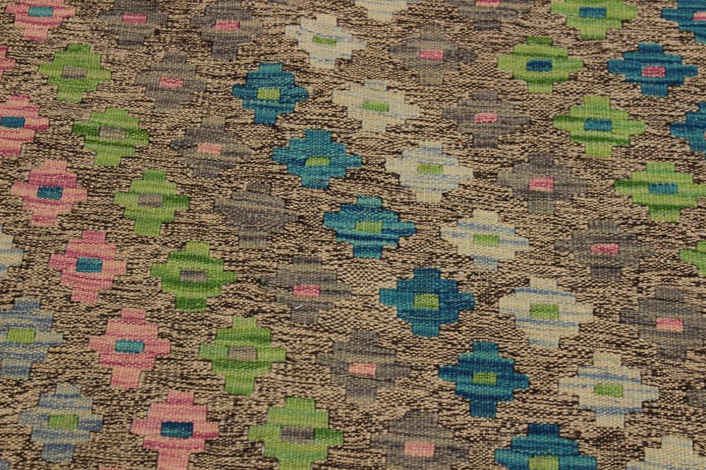 Flat Weave Kilim, Antique, Navaho, Vintage, Handmade, Modern Kilim Gray Green Hand-Woven Rectangle 100% Wool Area Rug 6 x 8