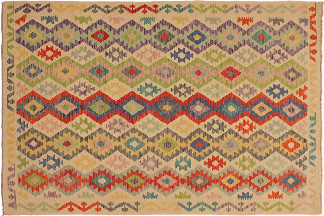 Flat Weave Kilim, Antique, Navaho, Vintage, Handmade, Geometric Kilim Beige Red Hand-Woven Rectangle 100% Wool Area Rug 7 x 10