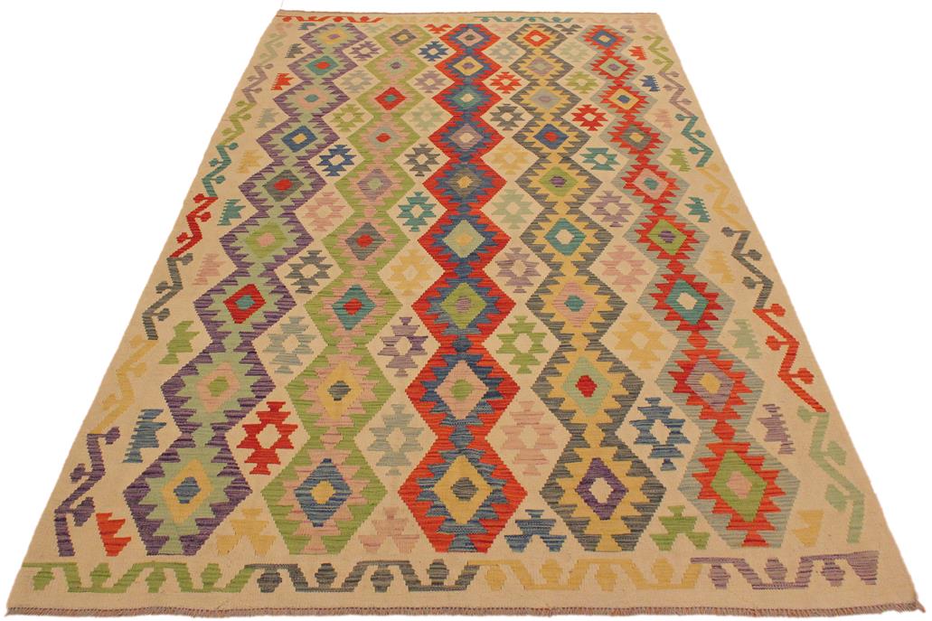 Flat Weave Kilim, Antique, Navaho, Vintage, Handmade, Geometric Kilim Beige Red Hand-Woven Rectangle 100% Wool Area Rug 7 x 10