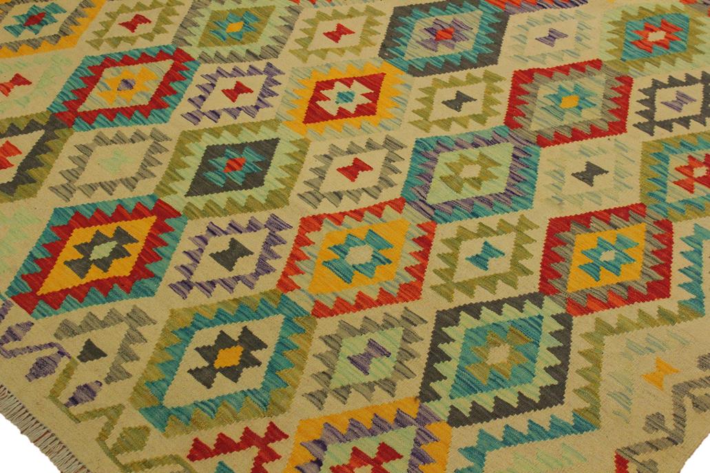 Flat Weave Kilim, Antique, Navaho, Vintage, Handmade, Geometric Kilim Beige Red Hand-Woven Rectangle 100% Wool Area Rug 7 x 10