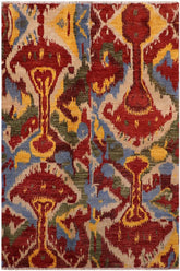 handmade Modern Ikat Red Ivory Hand Knotted RECTANGLE 100% WOOL area rug 5X8