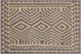 handmade Modern Kilim Gray Tan Hand-Woven RECTANGLE 100% WOOL area rug 6 x 8