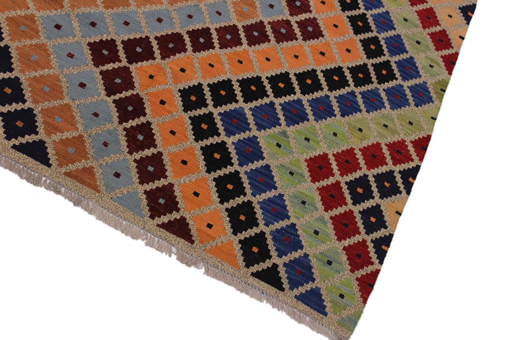 Flat Weave Kilim, Antique, Navaho, Vintage, Handmade, Modern Kilim Gray Red Hand-Woven Rectangle 100% Wool Area Rug 5 x 6