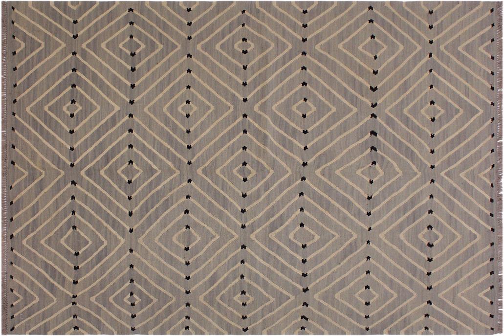 Flat Weave Kilim, Antique, Navaho, Vintage, Handmade, Modern Kilim Grey Beige Hand-Woven Rectangle 100% Wool Area Rug 5 x 7