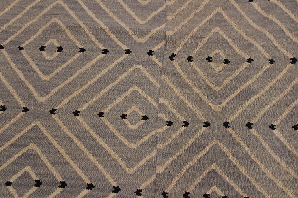 Flat Weave Kilim, Antique, Navaho, Vintage, Handmade, Modern Kilim Grey Beige Hand-Woven Rectangle 100% Wool Area Rug 5 x 7