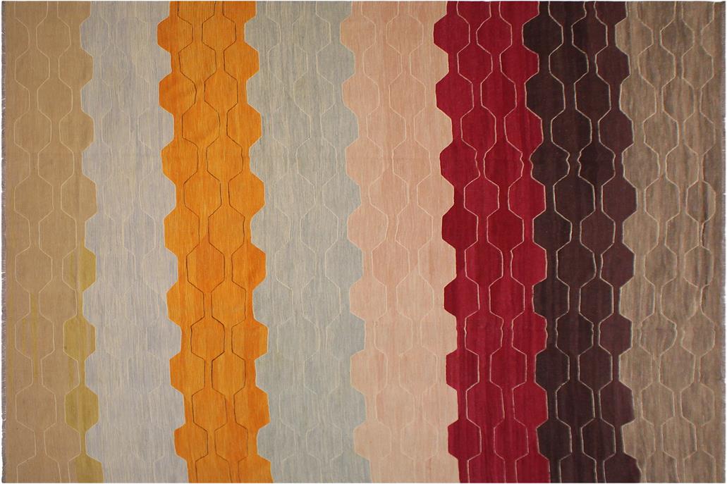 Flat Weave Kilim, Antique, Navaho, Vintage, Handmade, Modern Kilim Blue Tan Hand-Woven Rectangle 100% Wool Area Rug 10 x 14