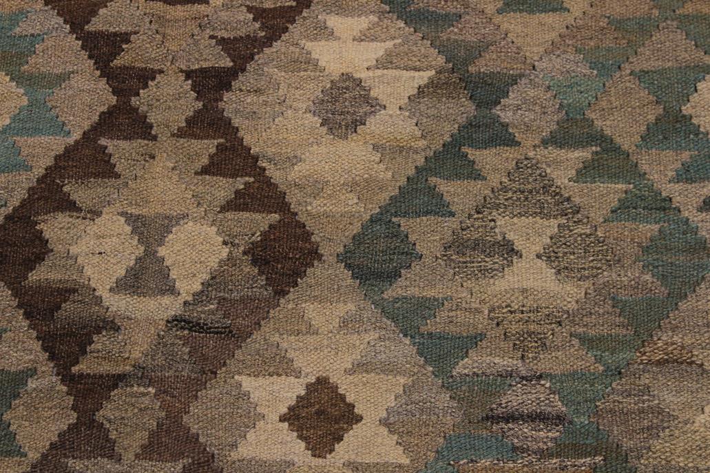 Flat Weave Kilim, Antique, Navaho, Vintage, Handmade, Geometric Kilim Tan Green Hand-Woven Rectangle 100% Wool Area Rug 6 x 8