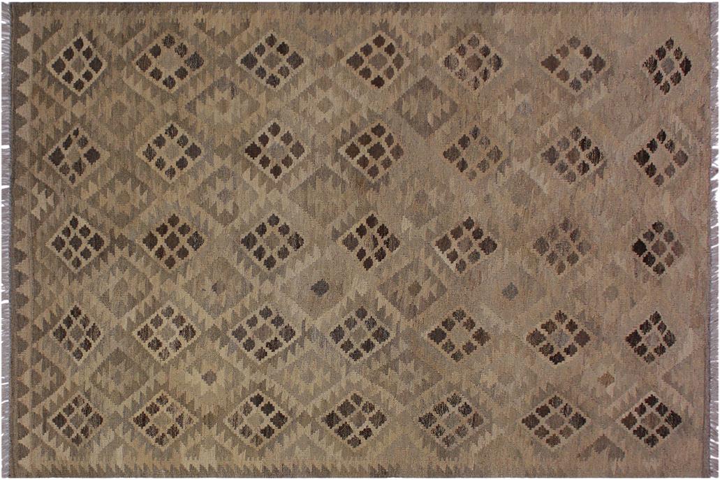 Flat Weave Kilim, Antique, Navaho, Vintage, Handmade, Geometric Kilim Tan Gray Hand-Woven Rectangle 100% Wool Area Rug 5 x 7
