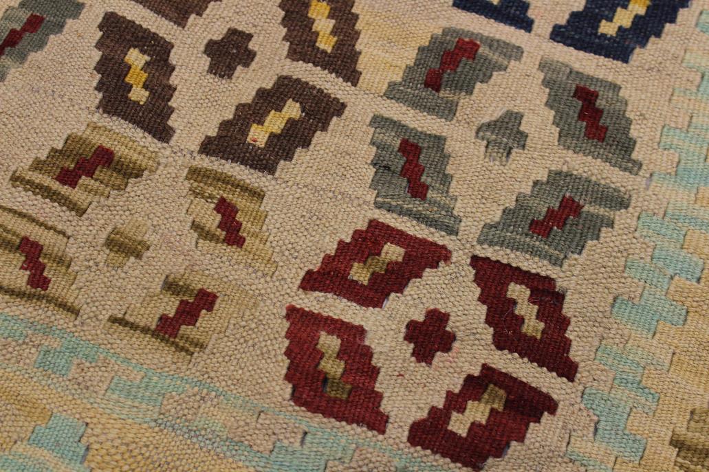 Flat Weave Kilim, Antique, Navaho, Vintage, Handmade, Modern Kilim Tan Red Hand-Woven Rectangle 100% Wool Area Rug 5 x 7