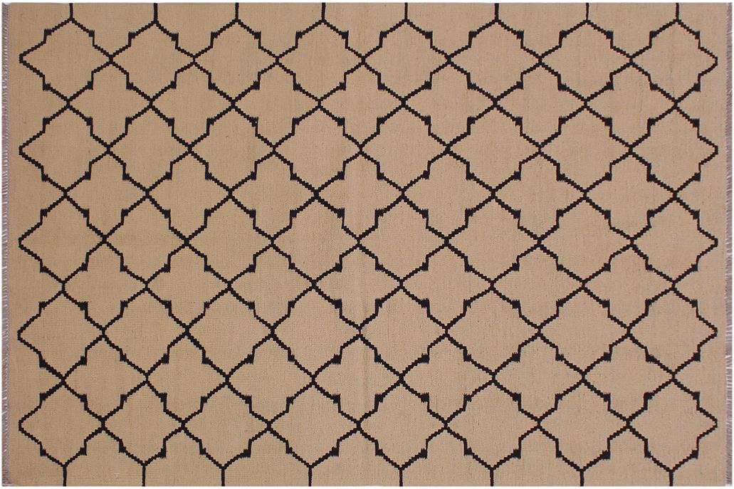 Flat Weave Kilim, Antique, Navaho, Vintage, Handmade, Modern Kilim Beige Black Hand-Woven Rectangle 100% Wool Area Rug 4 x 6