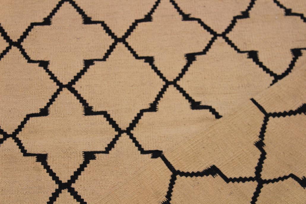 Flat Weave Kilim, Antique, Navaho, Vintage, Handmade, Modern Kilim Beige Black Hand-Woven Rectangle 100% Wool Area Rug 4 x 6