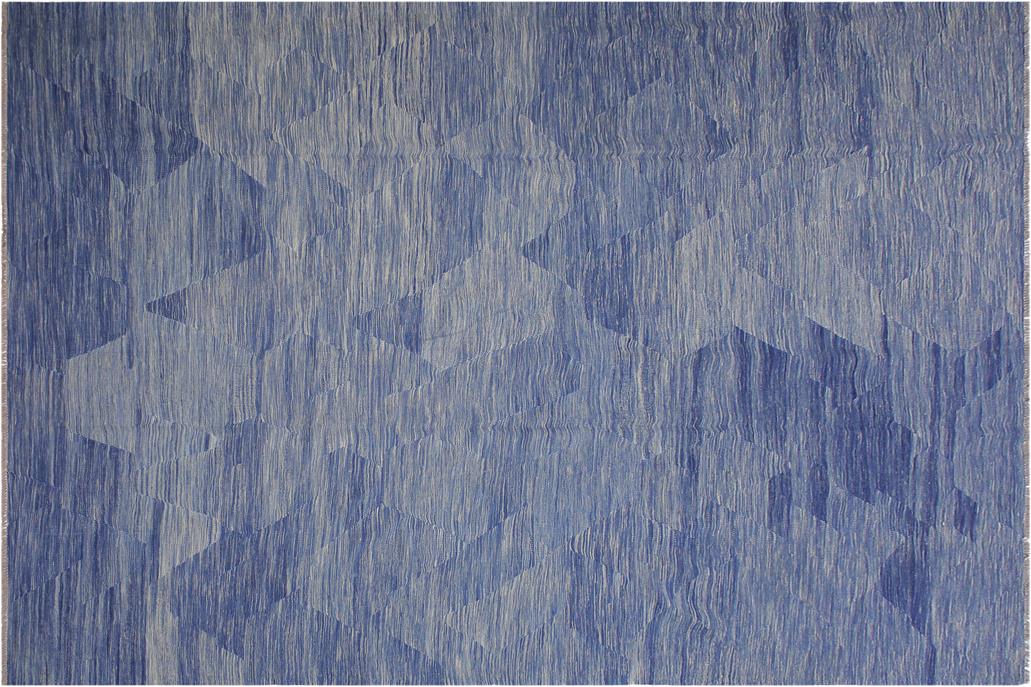 Flat Weave Kilim, Antique, Navaho, Vintage, Handmade, Modern Kilim Blue Beige Hand-Woven Rectangle 100% Wool Area Rug 9 x 12