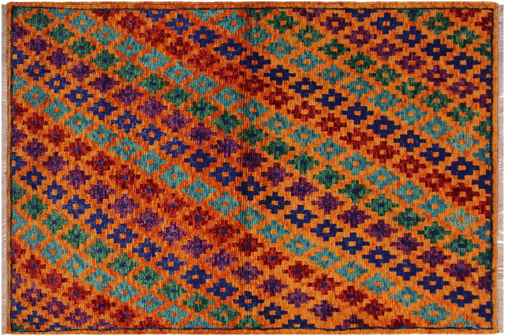 handmade Geometric Balouchi Orange Blue Hand Knotted RECTANGLE 100% WOOL area rug 3' x 5'